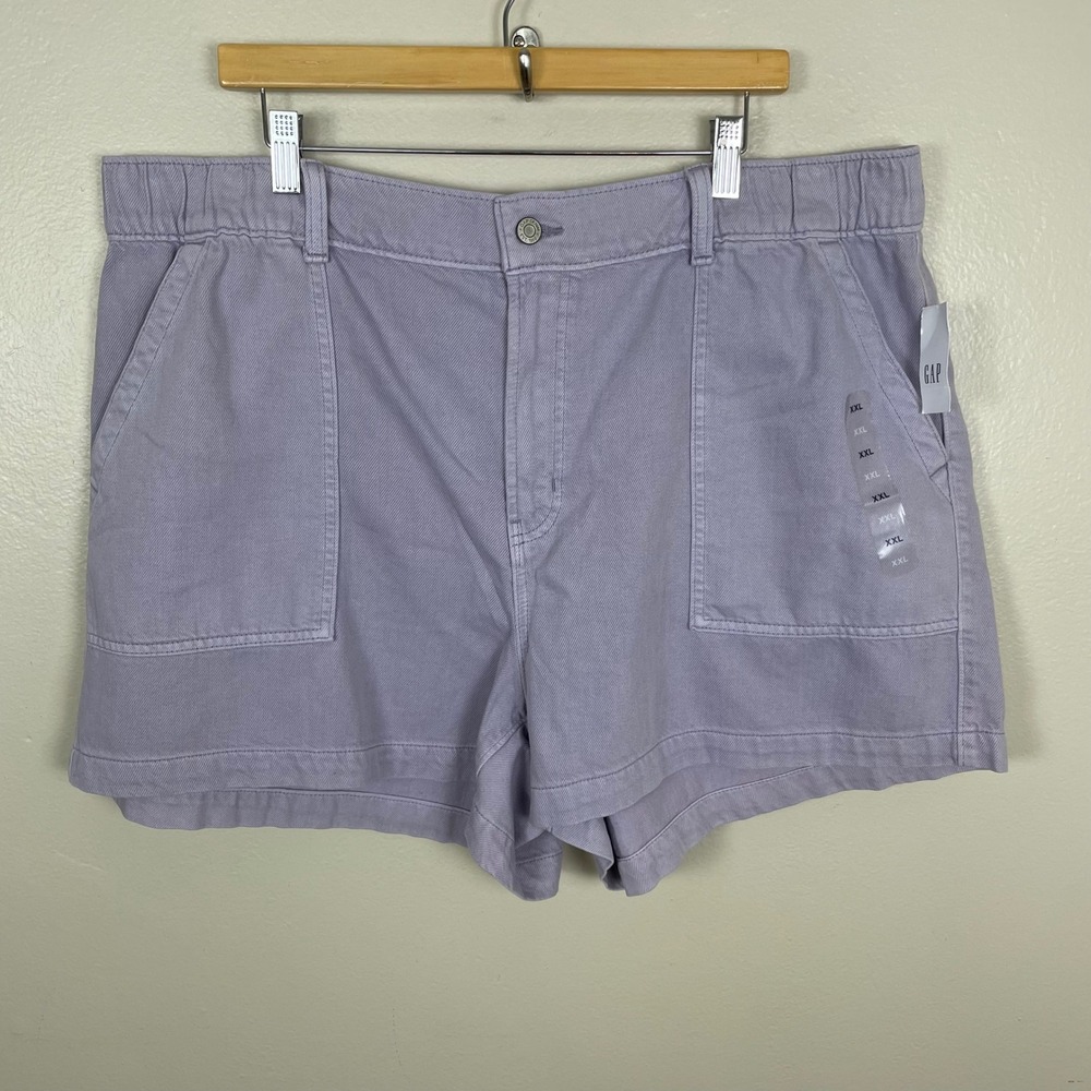 Gap Women's XXL Denim Shorts Purple High Rise Elastic Waist Patch Pocket NEW